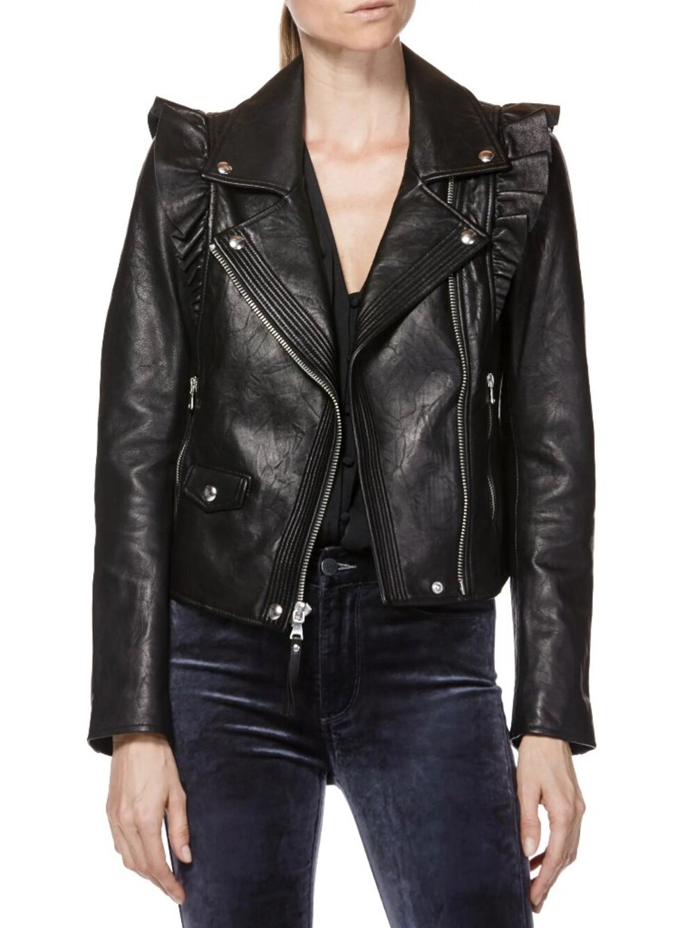 Paige Annika Moto Leather Jacket in Black - sz M